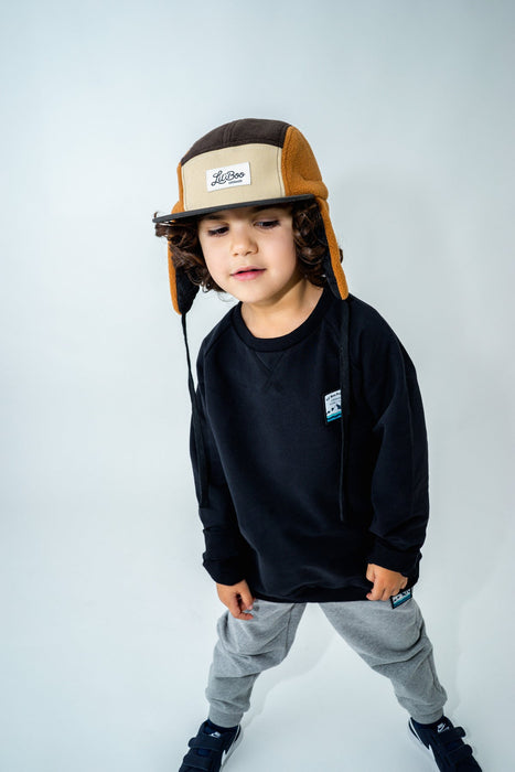 Mütze, Blockfleece 5-Panel mit Ohren - Braun (Größe M, 1,5-3 Jahre)