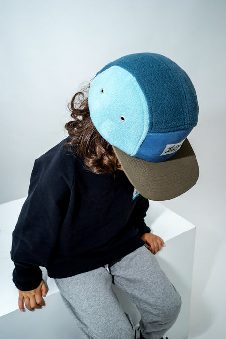 Mütze, Blockfleece 5-Panel - Blau (Größe XL, 7-14 Jahre)