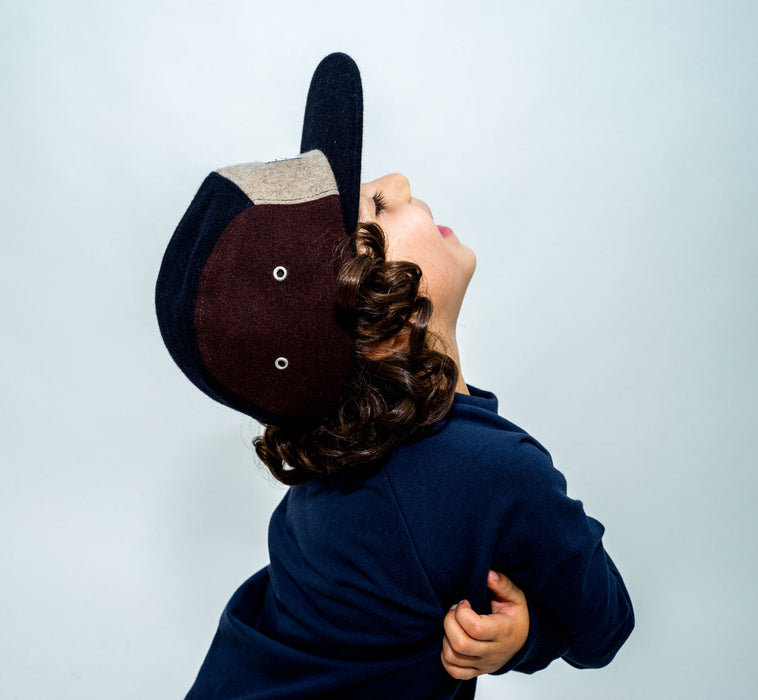 Mütze Blockwolle 5-Panel - Braun (Größe L, 4-7 Jahre)