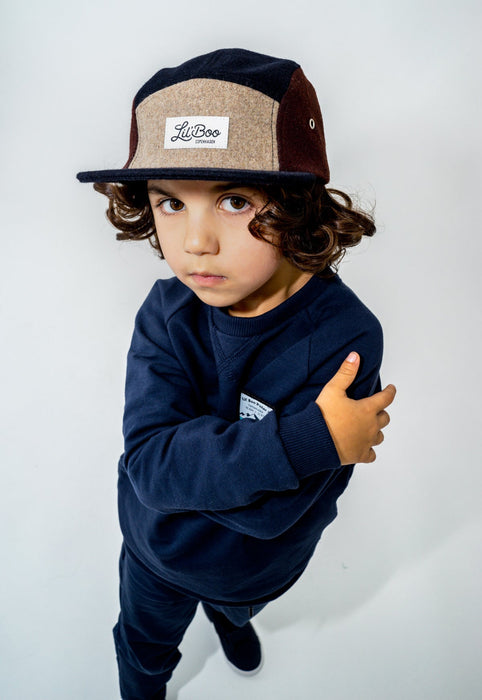 Mütze Blockwolle 5-Panel - Braun (Größe L, 4-7 Jahre)