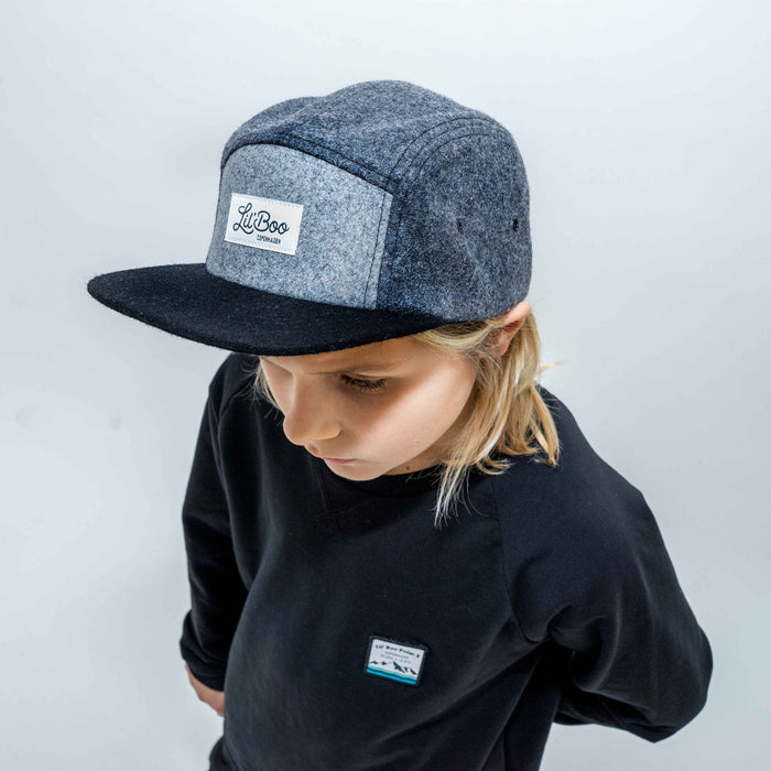 Mütze Blockwolle 5-Panel - Grau (Größe XL, 7-14 Jahre)