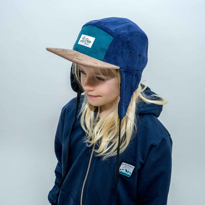 Mütze, Cord Block 5-Panel mit Ohren - Grün (Größe M, 1,5-3 Jahre)