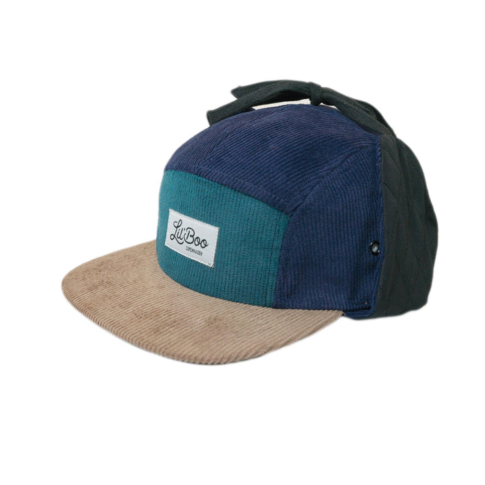 Mütze, Cord Block 5-Panel mit Ohren - Grün (Größe M, 1,5-3 Jahre)