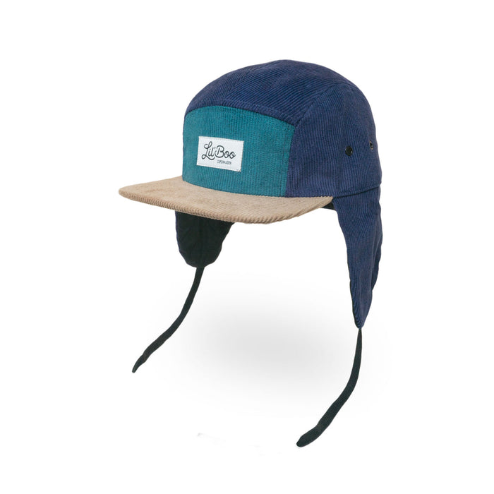 Mütze, Cord Block 5-Panel mit Ohren - Grün (Größe M, 1,5-3 Jahre)