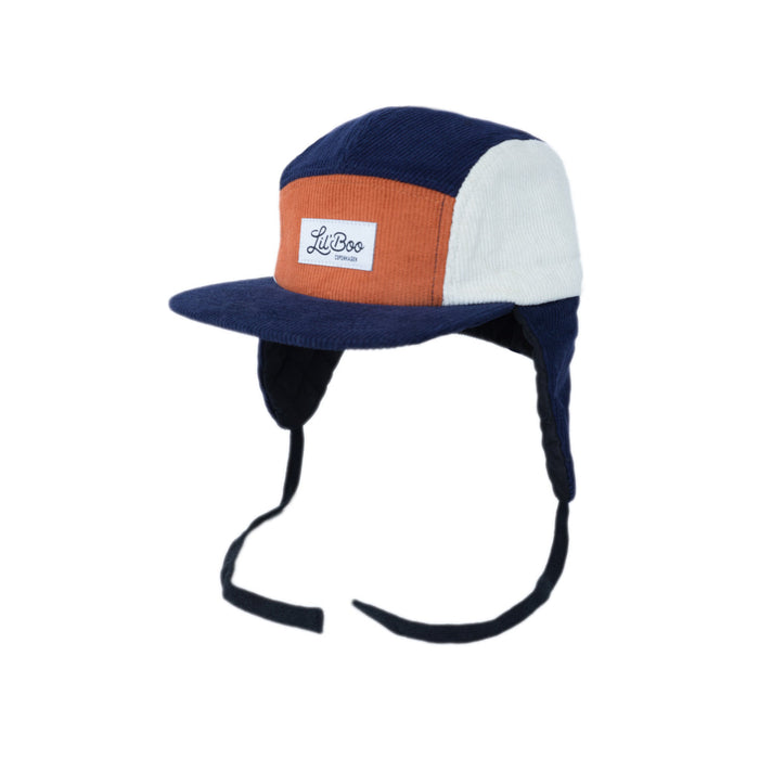 Cap Cord Block 5-Panel mit Ohren - Navy / Caramel (Größe M, 1,5-3 Jahre)