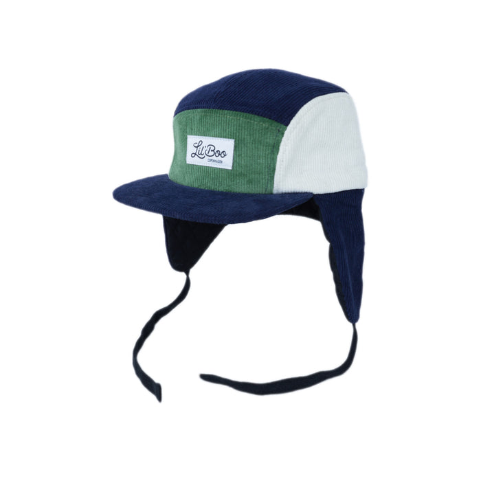 Cap Cord Block 5-Panel mit Ohren - Navy / Grün (Größe L, 4-7 Jahre)