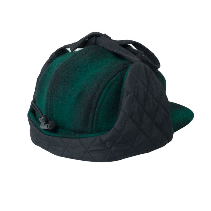 Mütze, Wolle 5-Panel mit Ohren - Grün / Schwarz (Größe L, 4-7 Jahre)