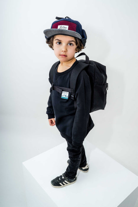 Mütze, Wollblock 5-Panel mit Ohren - Burgund / Grau / Navy (Größe L, 4-7 Jahre)