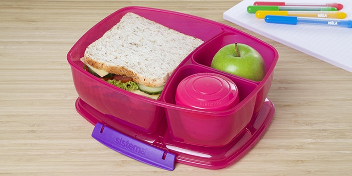 Große Lunchbox mit 3 Fächern inkl. Tasse - Rosa